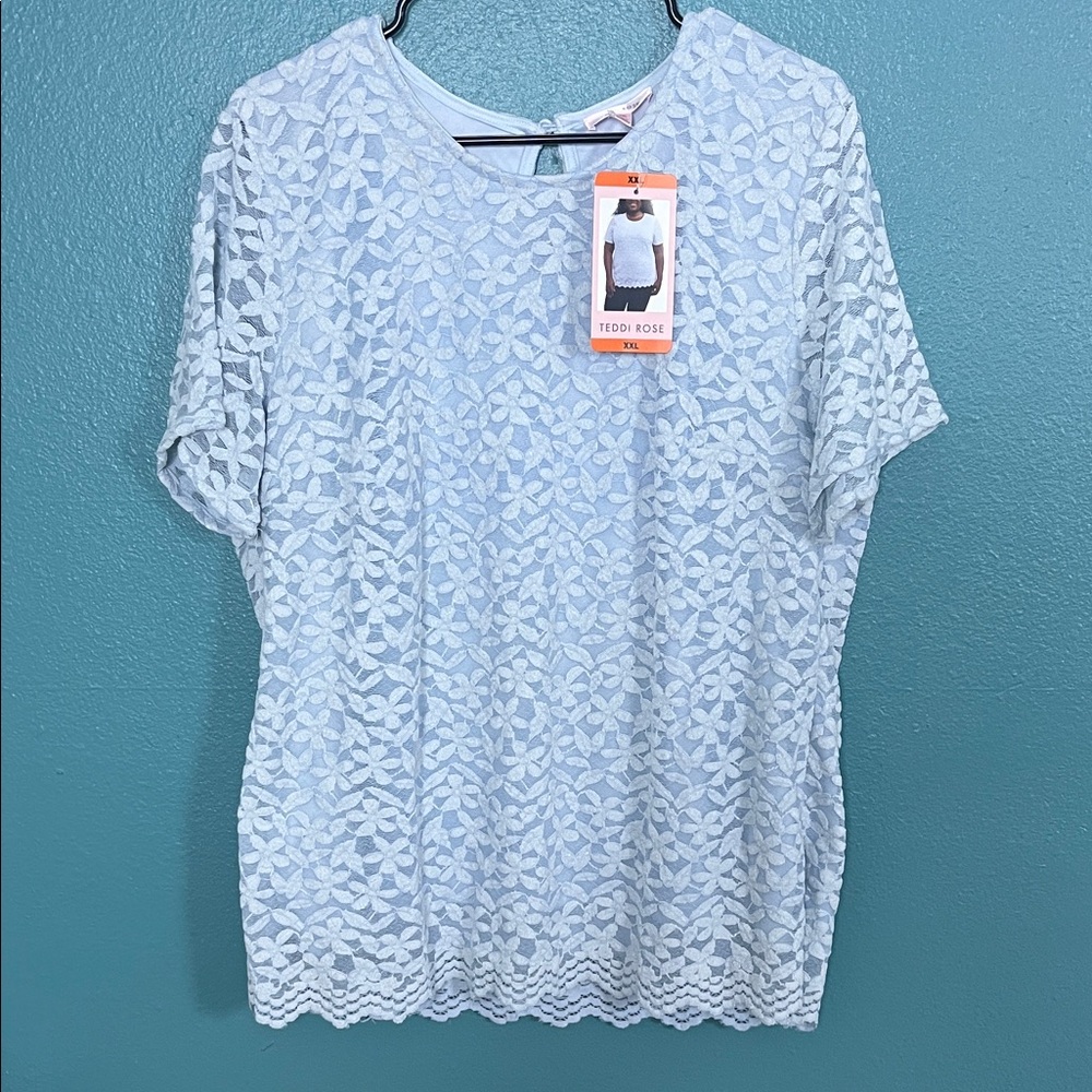 Sky Blue Floral Lace Top